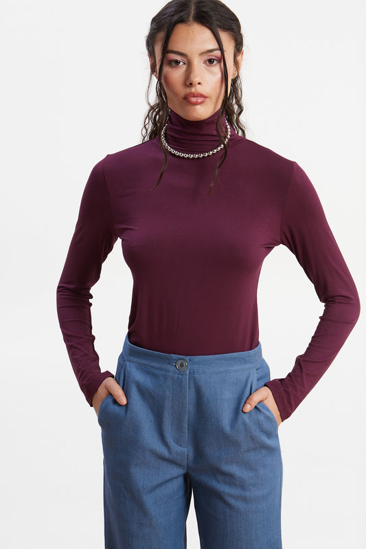 Drew Turtleneck Purple Top