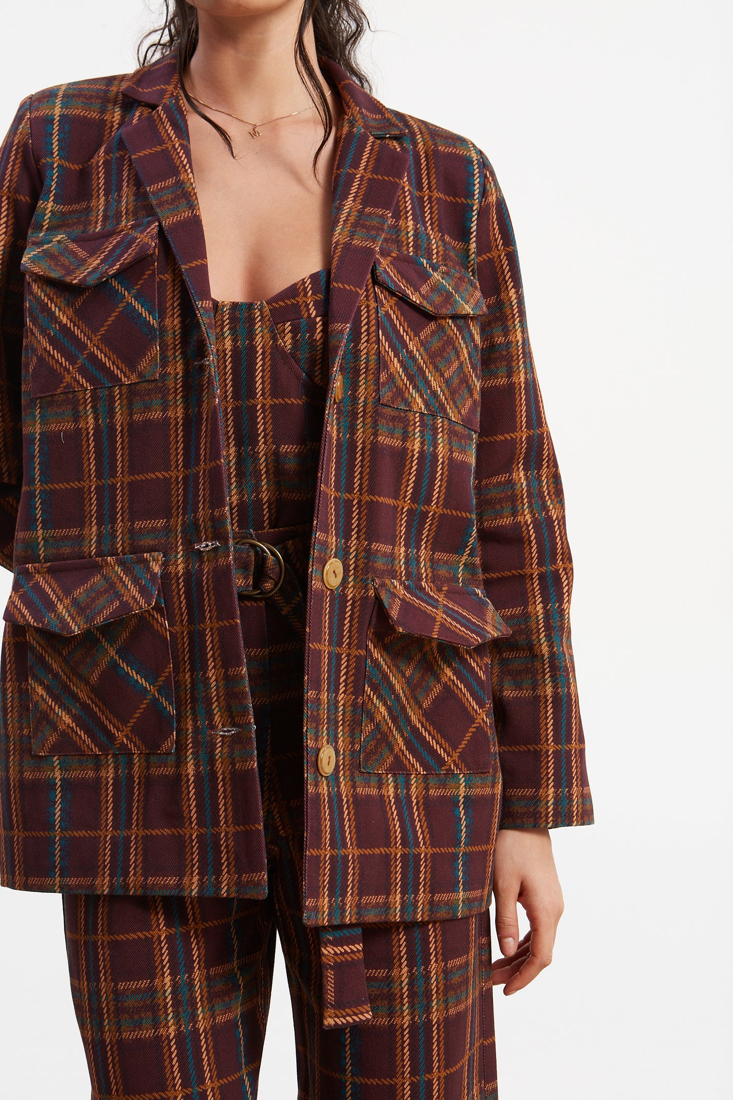 Ella Denim Plaid Blazer